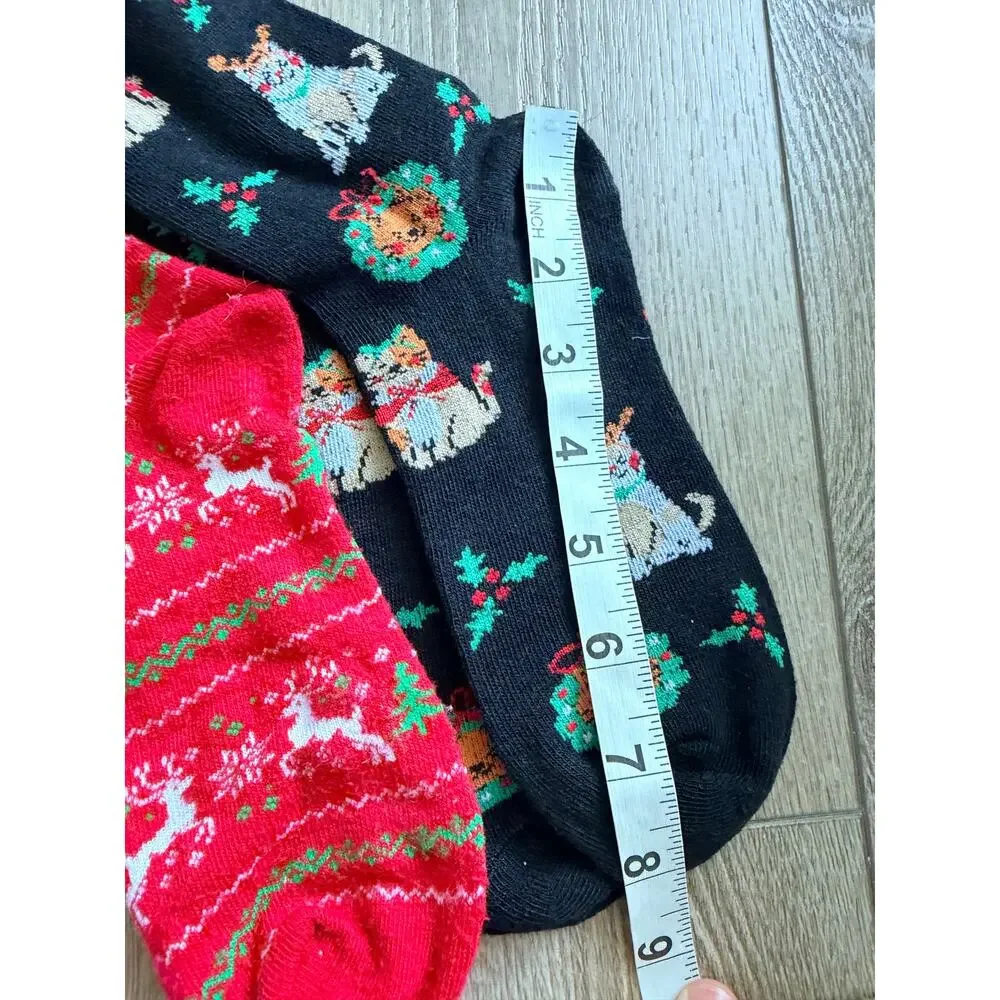 Festive Socks Lot: Red Deer Light-Up & Cat Print (3 Pairs)